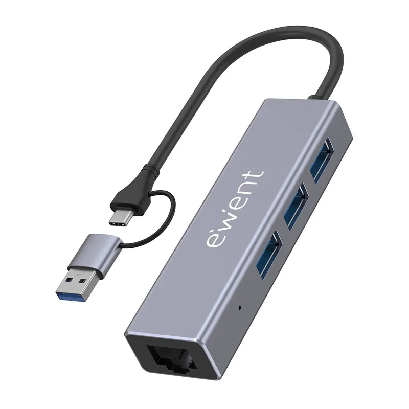 HUB EWENT EW1159 3PTOS USB-A 3.2 GEN1 1PTO RJ-45 COMPATIBLE CON USB-C/USB-A