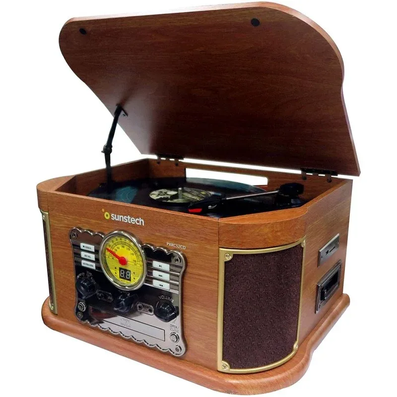 TOCADISCOS SUNSTECH PXRC52CD BLUETOOTH/K7/CD/FM/USB/SD MADERA