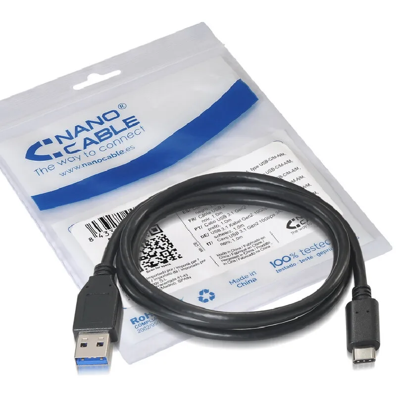 Nanocable Cable USB Nano Cable Usb3.1 A/m - Usb3.1 C/m Gen2 1.0m Negro - foto 4