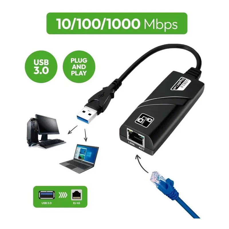 Nanocable Adaptador RED / Conversor Nano Cable USB Ethernet 10/100/1000mbps 0.15m - foto 4