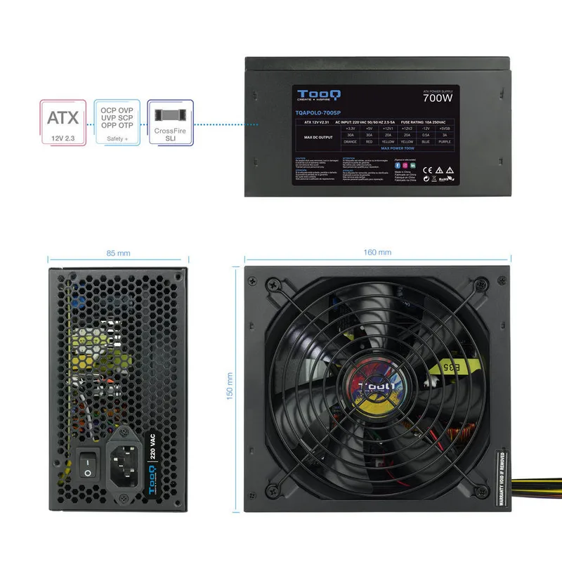 FUENTE ALIMENTACION 700W TOOQ PFC-ACTIVO 5SATA 14CM ATX - foto 4