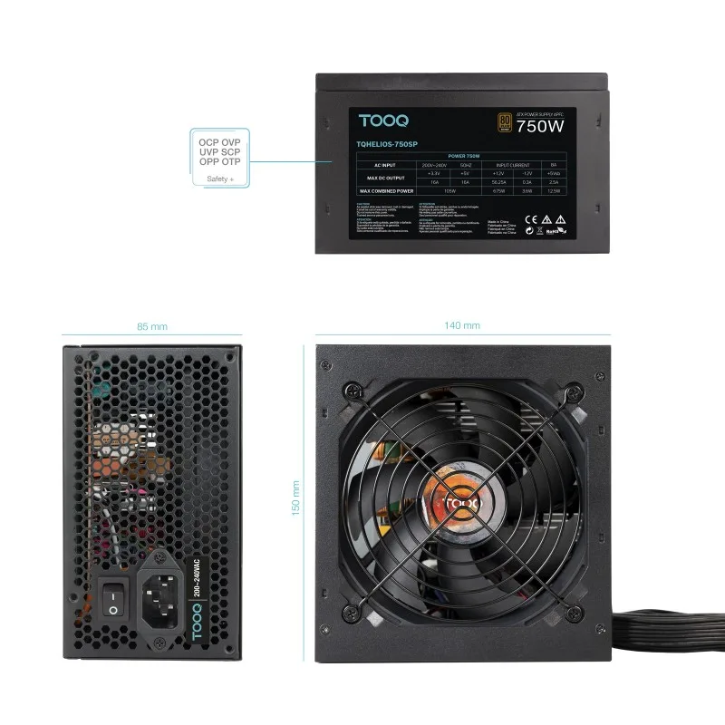 FUENTE ALIMENTACION 750W TOOQ PFC-ACTIVO 80+BRONZE 12CM ATX