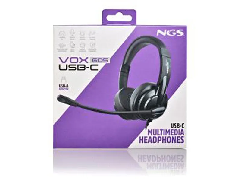 AURICULARES C/MICROFONO NGS VOX 605 USB-C NEGRO