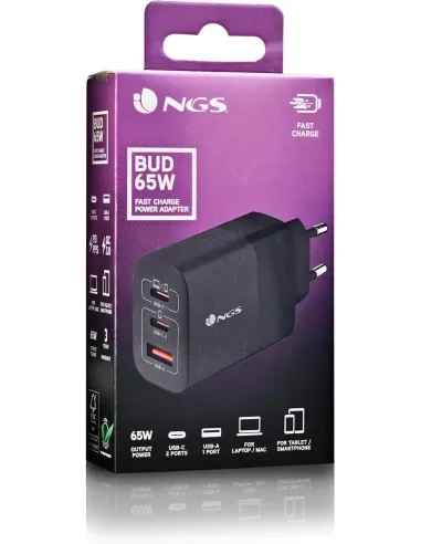 CARGADOR USB PARED NGS GAN 65W USB-C NEGRO C/CABLE