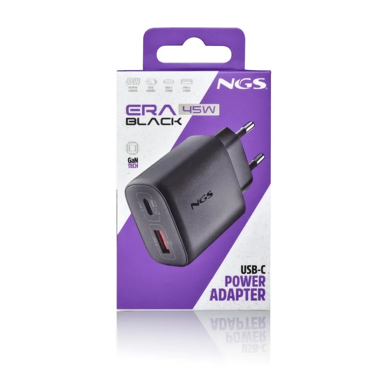 CARGADOR USB PARED NGS GAN 45W USB-C NEGRO - foto 2