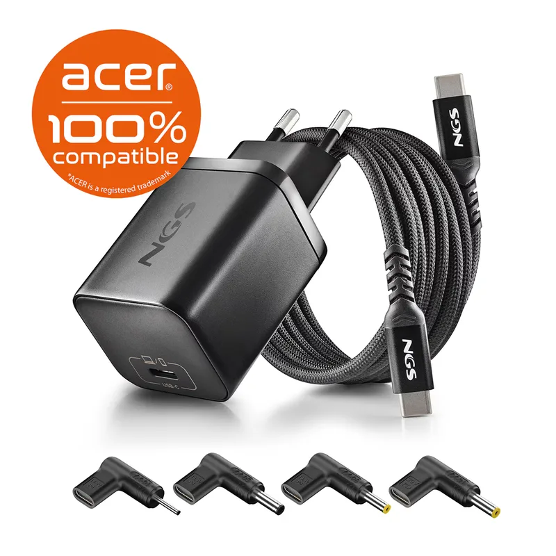 CARGADOR USB PARED NGS GAN 65W USB-C NEGRO C/CABLE PORTATILES ASUS