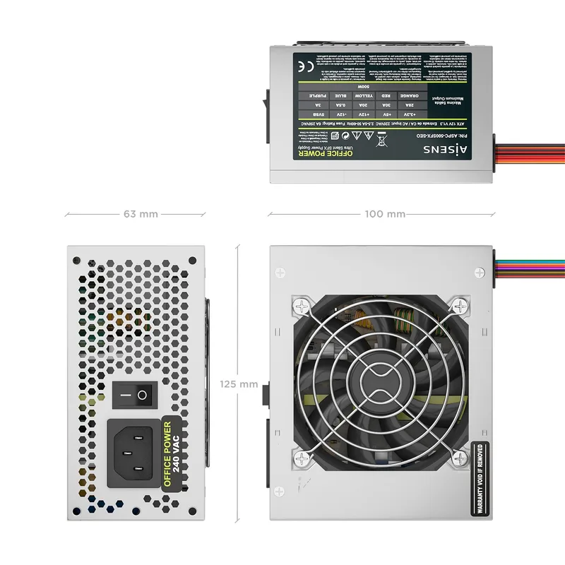 FUENTE ALIMENTACION 500W AISENS 12CM ATX PLATA OEM - foto 4