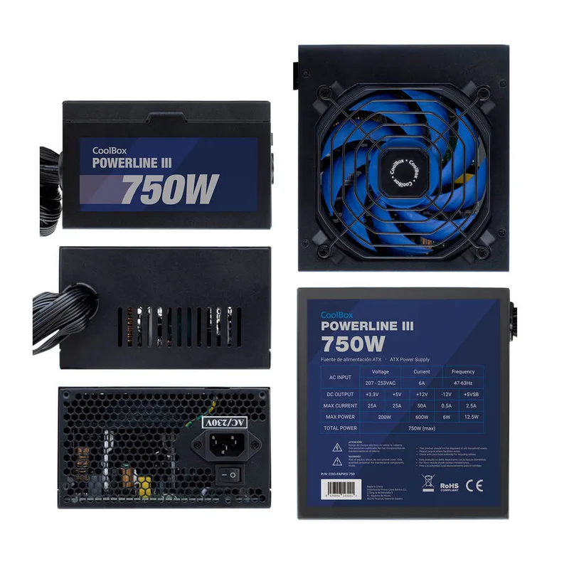 FUENTE ALIMENTACION 750W COOLBOX POWERLINE3 PFC-ACTIVO 85+ 6SATA 12CM ATX - foto 2