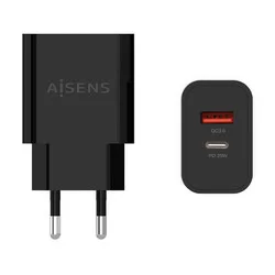 CARGADOR USB PARED AISENS 2PTO USB-C - QC3.0 NEGRO