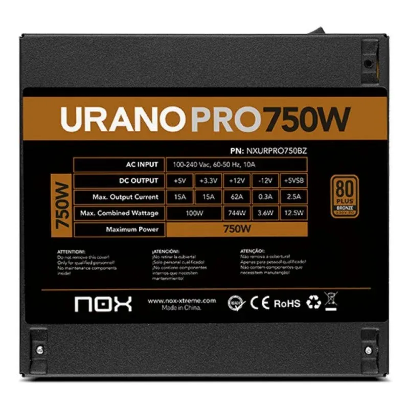 FUENTE ALIMENTACION 750W NOX URANO PRO PFC-ACTIVO 80+BRONZE 12CM ATX - foto 3