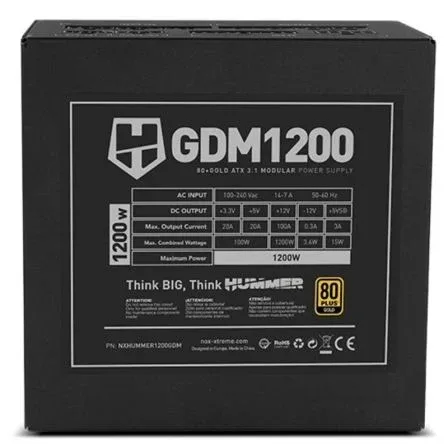 FUENTE ALIMENTACION 1200W NOX HUMMER GDM PFC-ACTIVO 80+GOLD 12CM ATX - foto 2