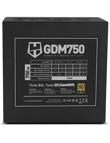 FUENTE ALIMENTACION 750W NOX HUMMER GDM PFC-ACTIVO 80+GOLD MODULAR 12CM ATX