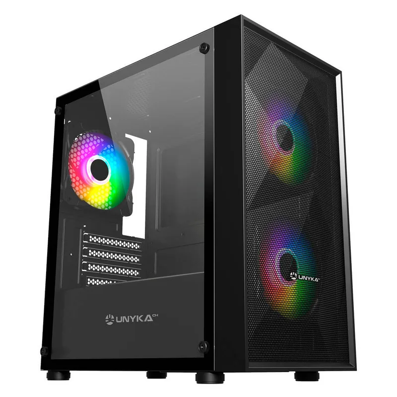 CAJA SEMITORRE /MICRO-ATX UNYKA MIR B200 S/FUENTE USB3.0 NEGRA ARGB C/VENTANA