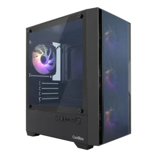 CAJA SEMITORRE/MICRO-ATX COOLBOX GM220 FUSION S/FUENTE USB-C NEGRO A-RGB C/VENTANA