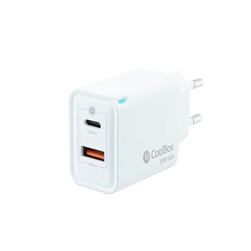 CARGADOR USB PARED COOLBOX GAN 30W USB-C/USB-A QC3.0 BLANCO