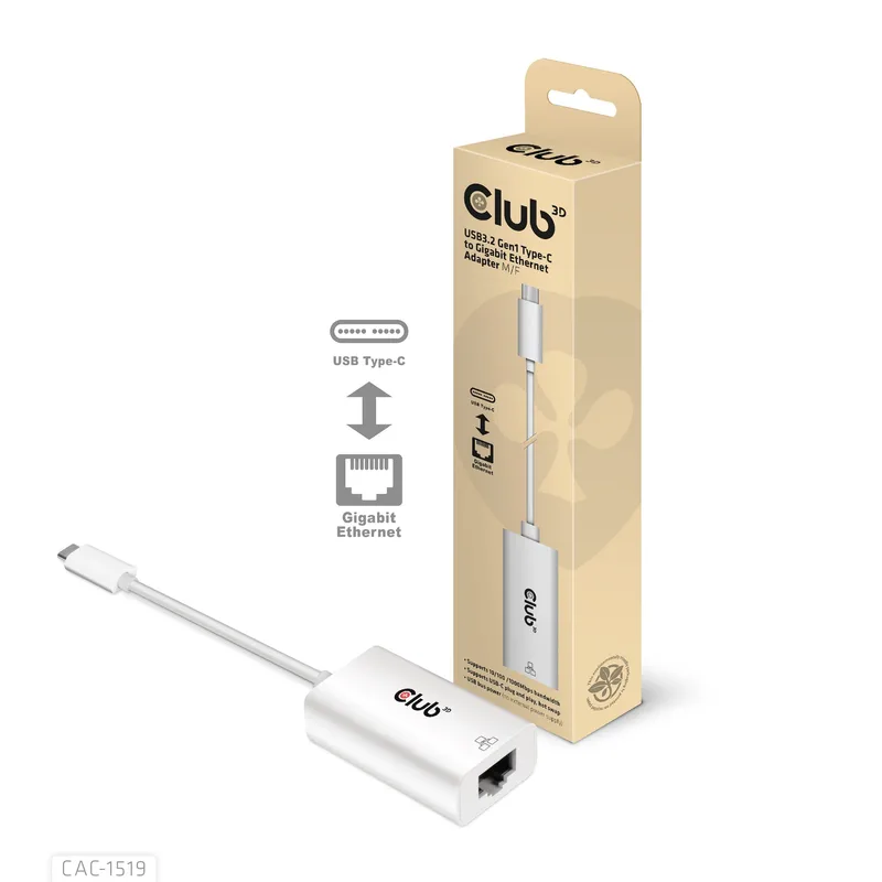 ADAPTADOR CLUB 3D USB-C/M A RJ45 GIGABIT ETHERNET H BLANCO