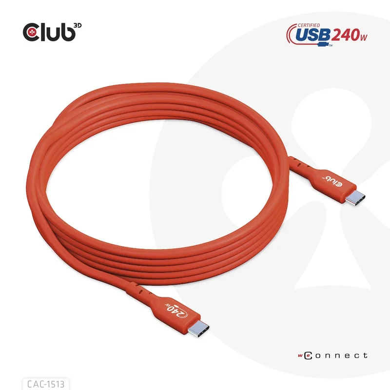 Club-3d Cable Usb2 Type-c Club 3D Certificado Data 480MB PD 240w(48v/5a) EPR M/m 3M - foto 2