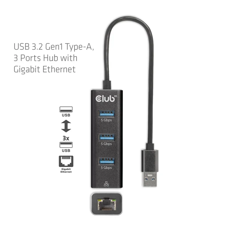 HUB CLUB 3D USB-A A 3xUSB-A 3.0/RJ45 NEGRO - foto 3