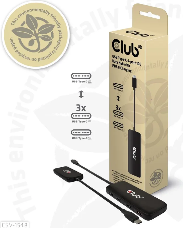 HUB CLUB 3D USB-C A 4xUSB-C 10G PD 3.0 NEGRO