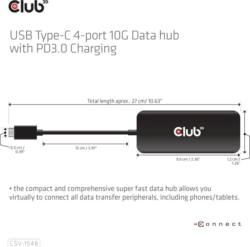 HUB CLUB 3D USB-C A 4xUSB-C 10G PD 3.0 NEGRO - foto 3