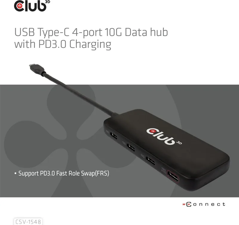 HUB CLUB 3D USB-C A 4xUSB-C 10G PD 3.0 NEGRO - foto 4