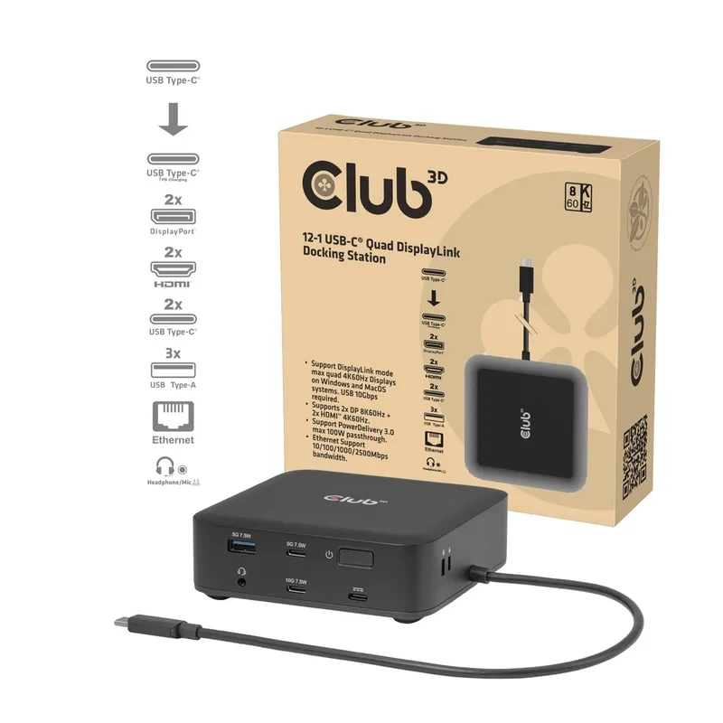 DOCKING CLUB 3D 12EN1 100W 8K60HZ DISPLAYLINK